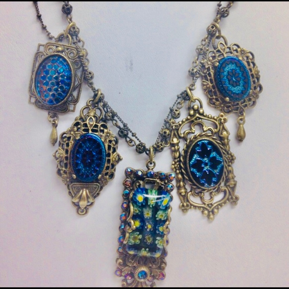 Vintage Peacock Glass Heirloom Necklace-NWT- Boutique